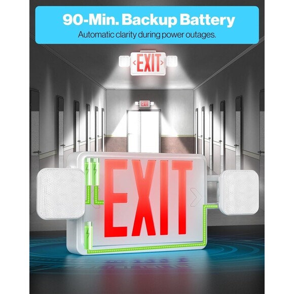 Sunco Red Exit Sign w Two Adjustable Square LED Emergency Lights 94V-0 Fire Resi - Picture 4 of 10